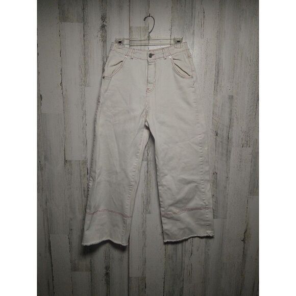 Womens Whistles 90’s Y2K Style High Waist Wide Leg White Jeans Size 28 Raw Hems - Picture 1 of 10